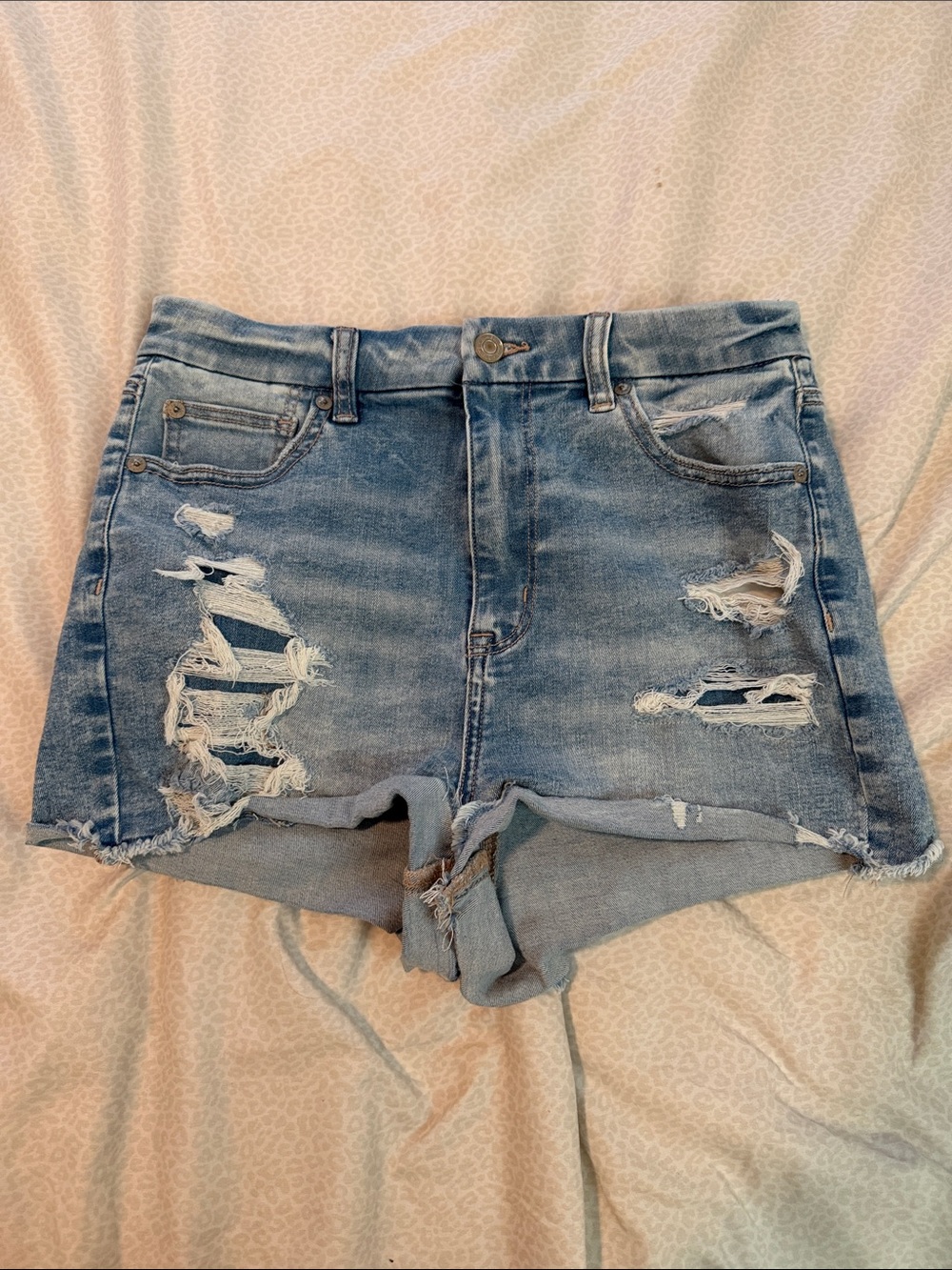 American Eagle Outfitters Light Blue Distressed Denim Shorts